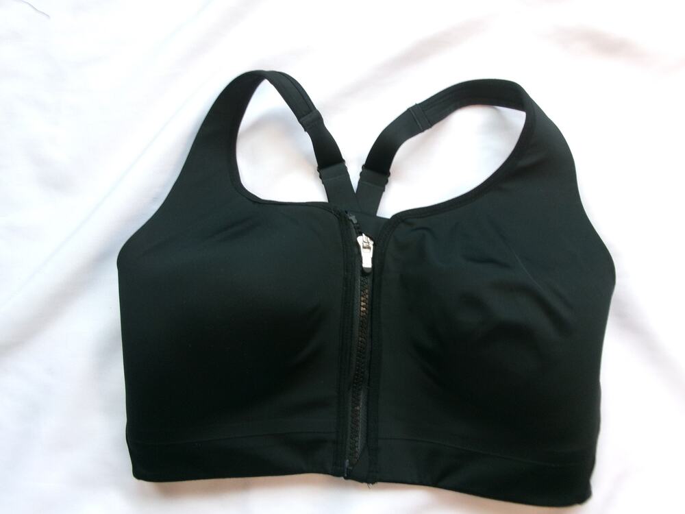 Athleta Sports Bra 34DD Black Front Zip High Support Adjustable Straps